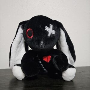 Black and White Plush Stuffed Toy Bunny with Red Heart